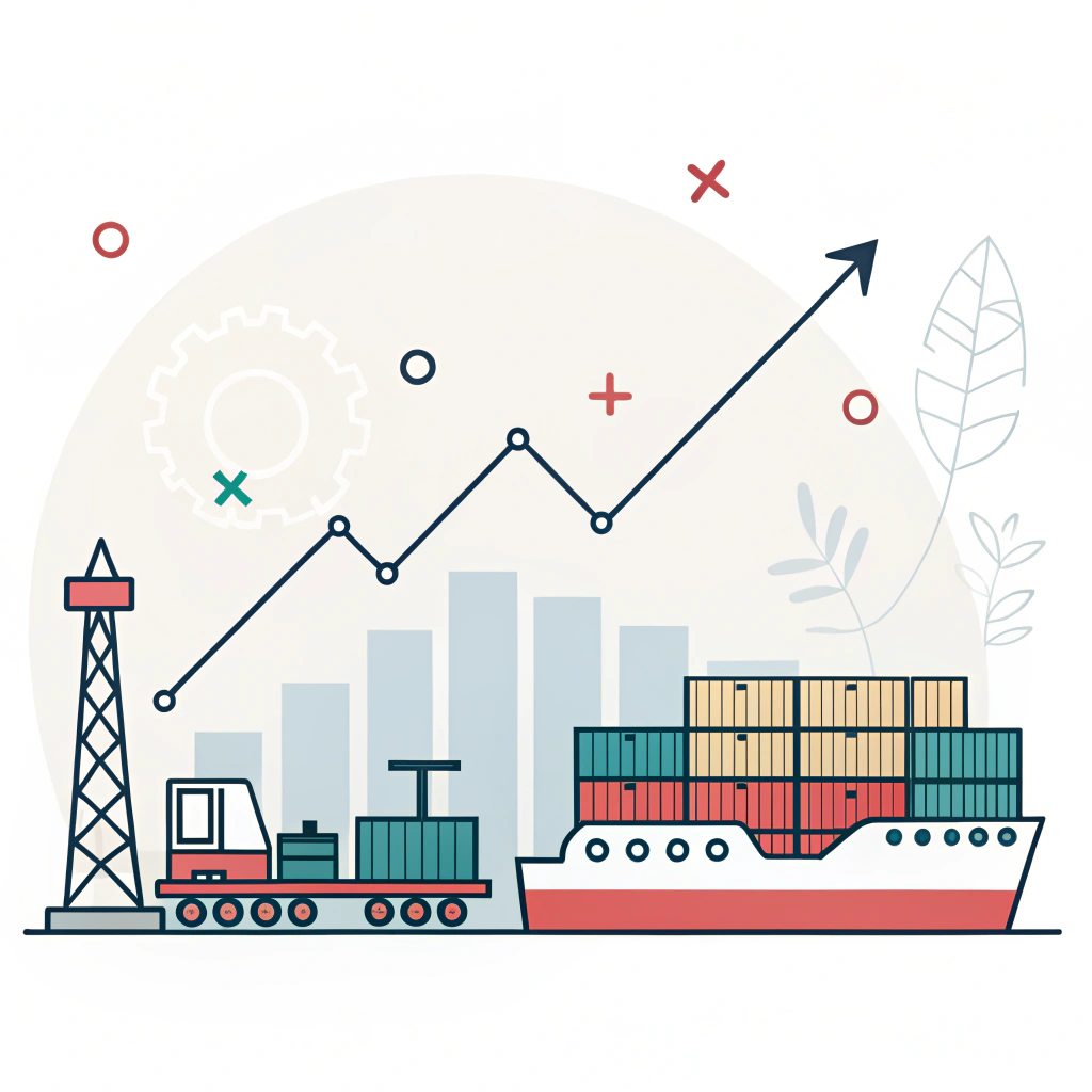 Minimalist 2D depiction of market trends and insights in industrial shipping.