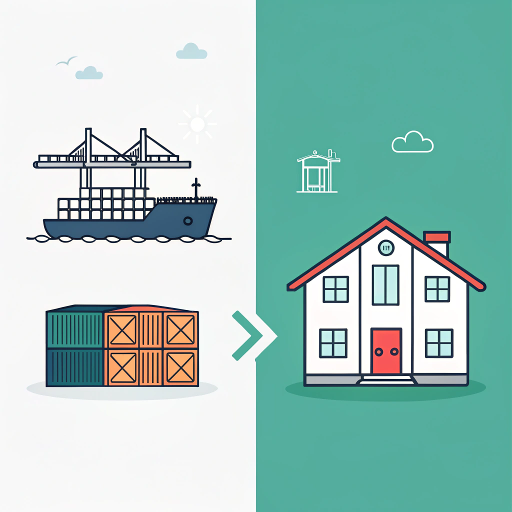 Minimalist 2D illustration showing contrasting industrial shipping methods for DAP and DDP