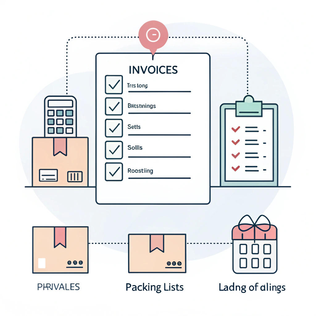 Flat style icons of shipping documents arranged neatly with a simple design