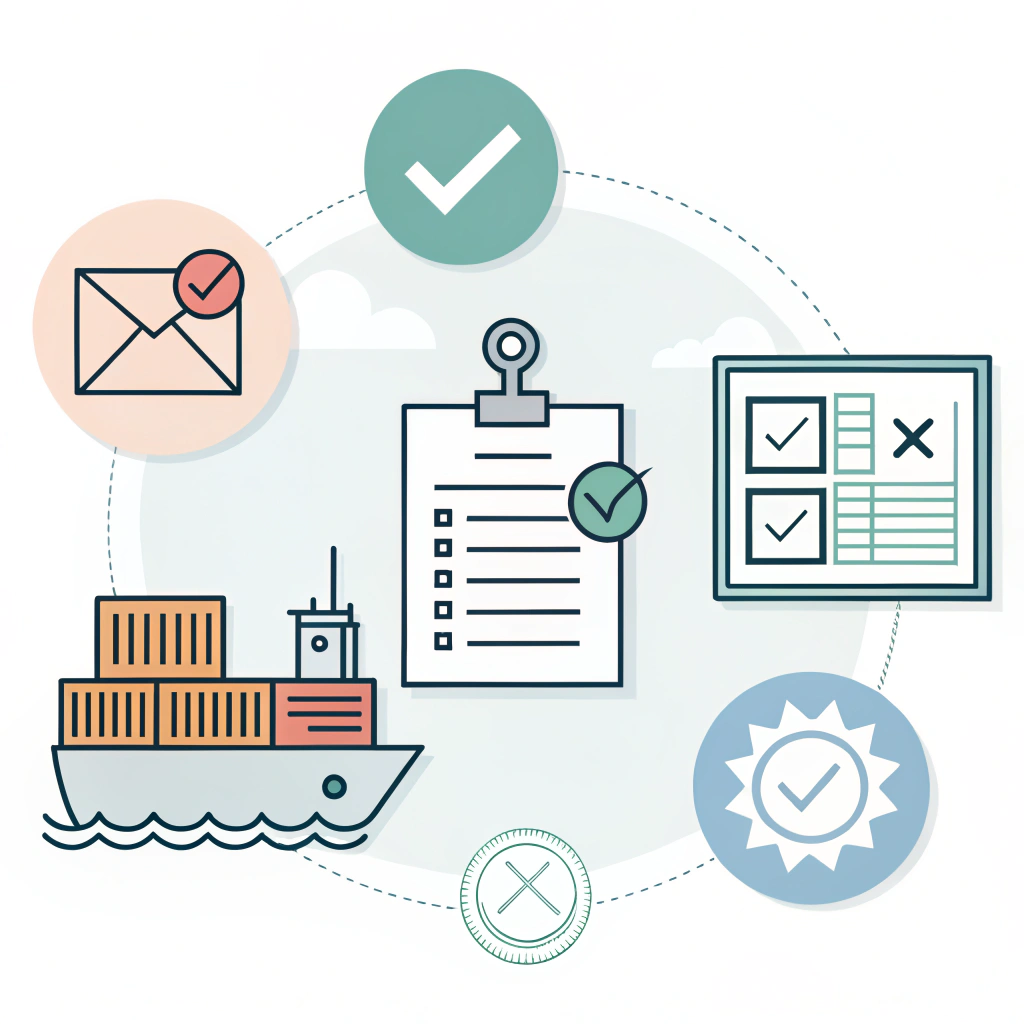 Minimal flat design illustration symbolizing shipping documents and customs clearance