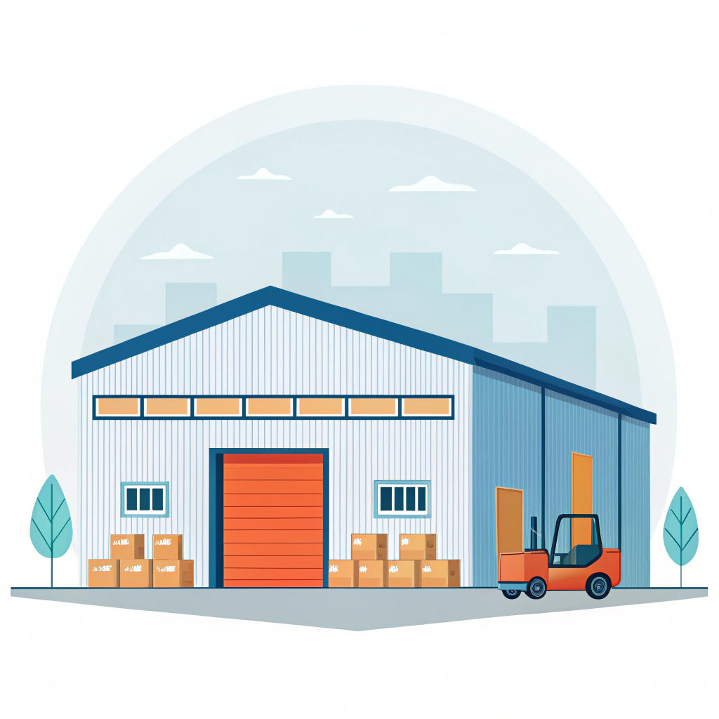 Minimal illustration of a seller's warehouse and shipping management in an industrial setting.