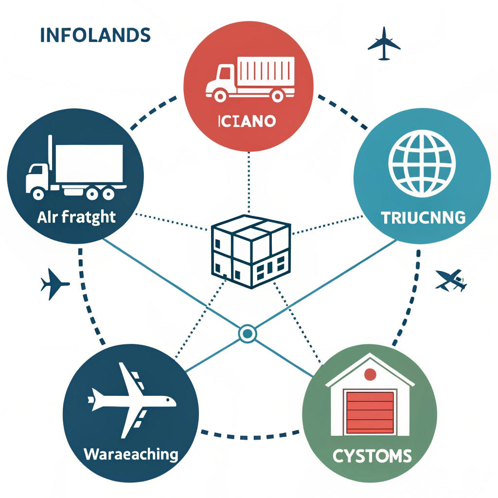 Simple flat design depicting fragmented multi-modal logistics operations