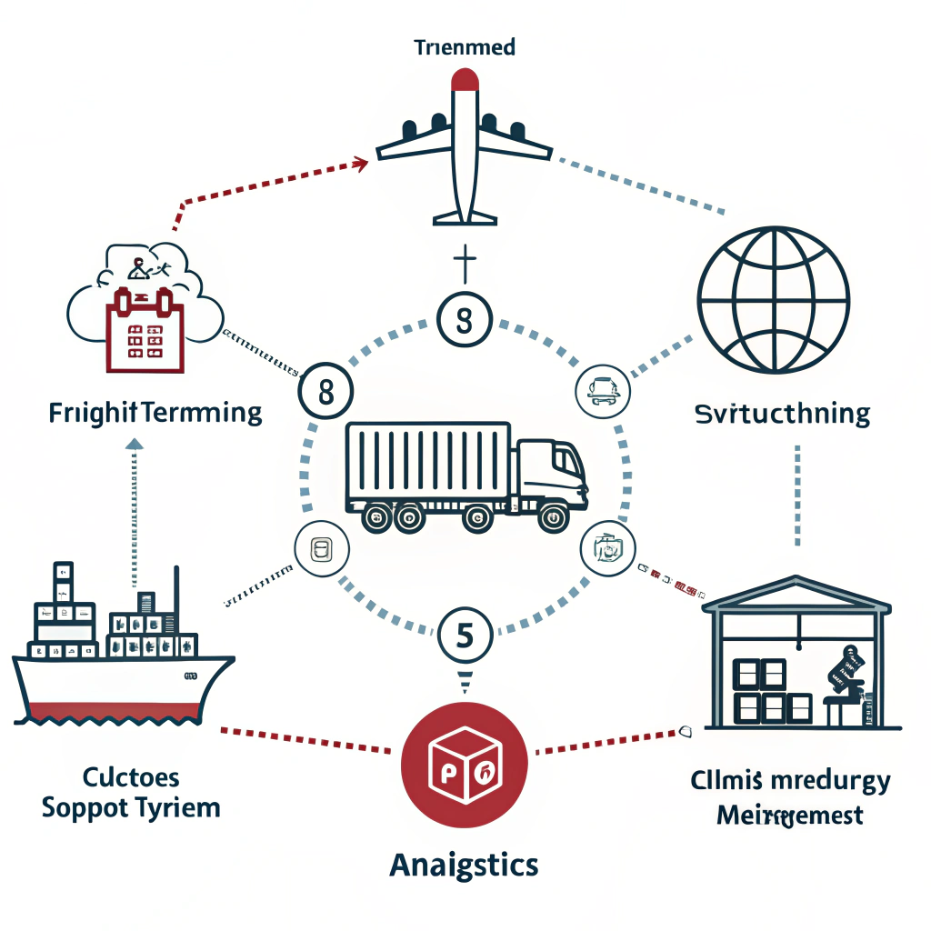 Abstract minimalist depiction of a dynamic and integrated logistics support system