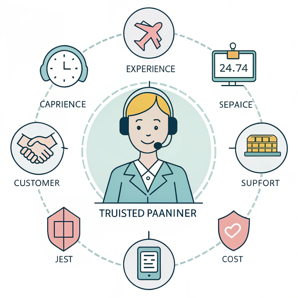 Minimal 2D illustration of factors choosing a reliable shipping agent