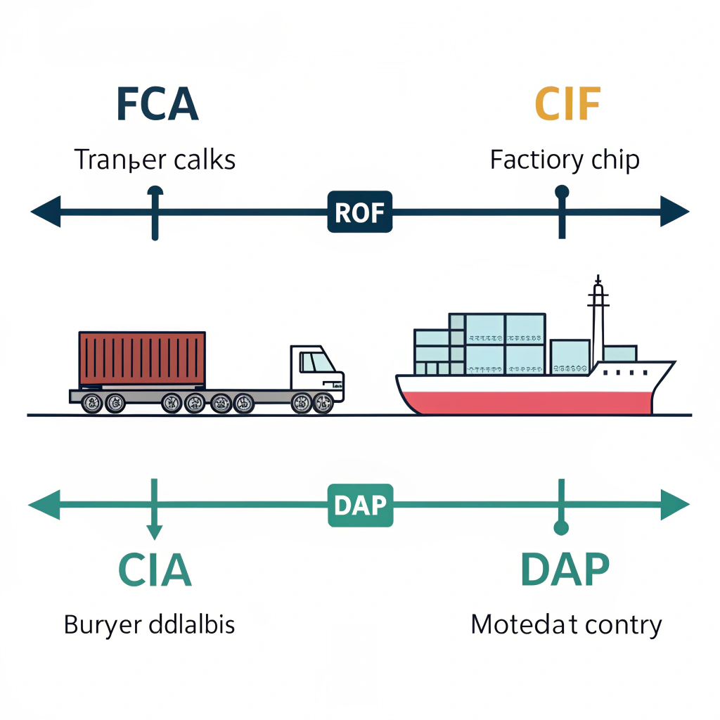 Simplified comparison of risk transfer points under different Incoterms