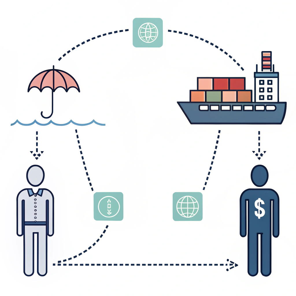 Illustrative 2D image showing buyer and seller roles linked via cargo ship in CIF trade terms
