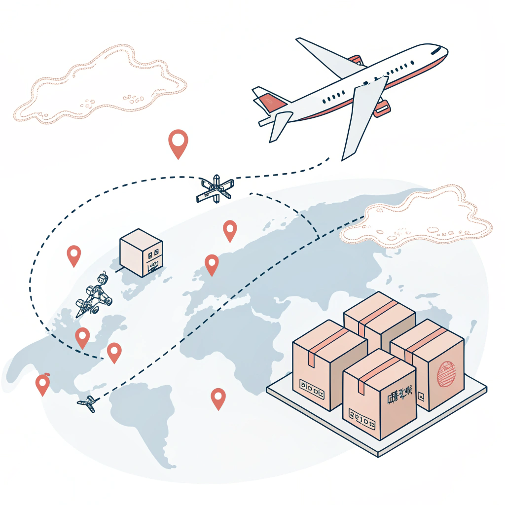 Airplane delivering Labubu toy boxes quickly by air freight