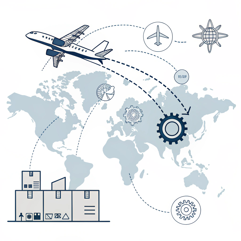 Minimal illustration of air freight and technological supply chain consulting from China to global markets
