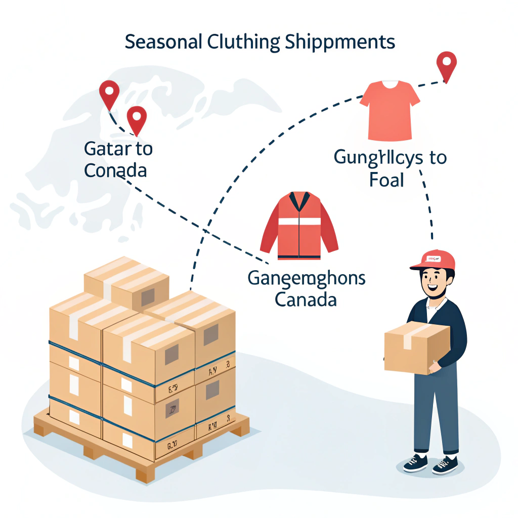 simplified illustration of apparel shipments from China to Canada with happy importer and cargo pallets