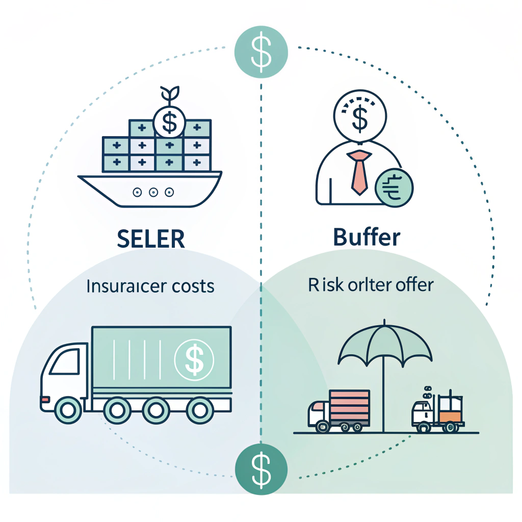 Minimal infographic illustrating cost and risk responsibilities in CFR between seller and buyer