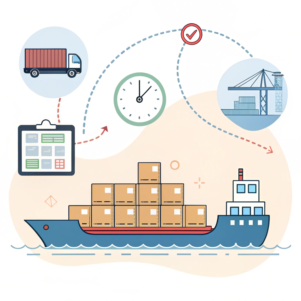 simplified illustration of cargo consolidation and real-time freight cost monitoring ---