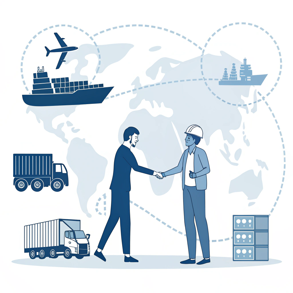 2D illustration of customs clearance and freight services with business handshake