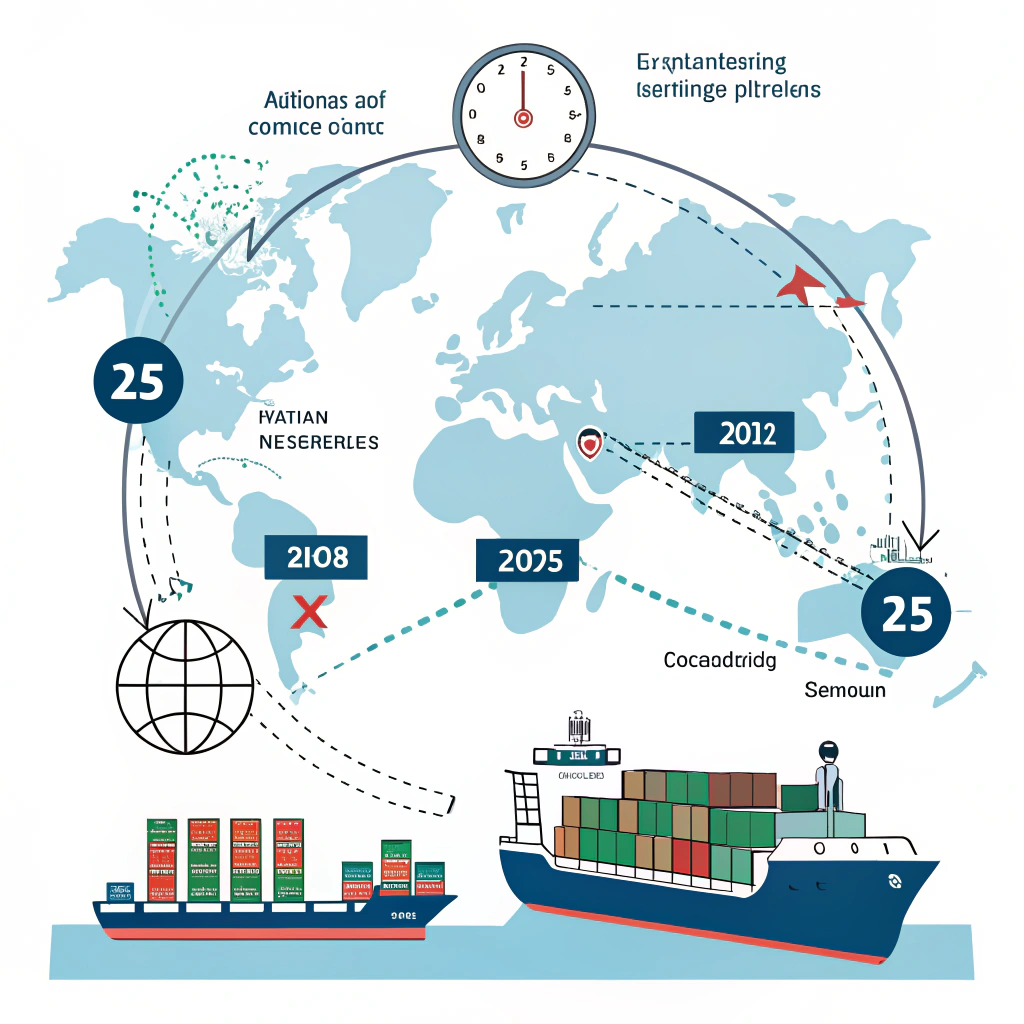 minimalist 2D illustration of cargo ships and containers showing freight forwarders managing global shipping issues