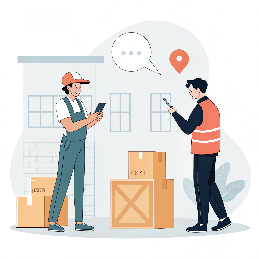 Vector art of freight forwarder coordinating with supplier for EXW shipment pickup ---