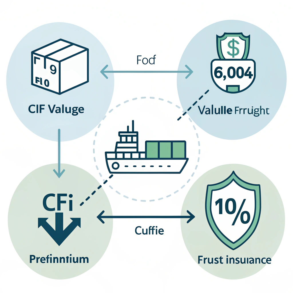Infographic showing CIF price components with cargo, freight, and insurance icons