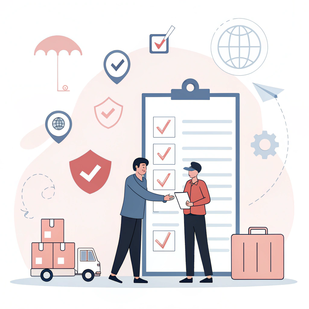 Minimalist 2D illustration of buyer coordinating with freight forwarder on DAP best practices