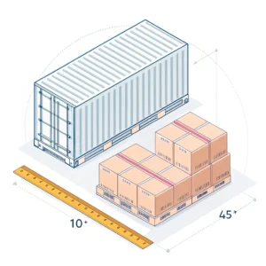 Isometric minimalist illustration of cartons and pallets measured for cargo cubic volume.