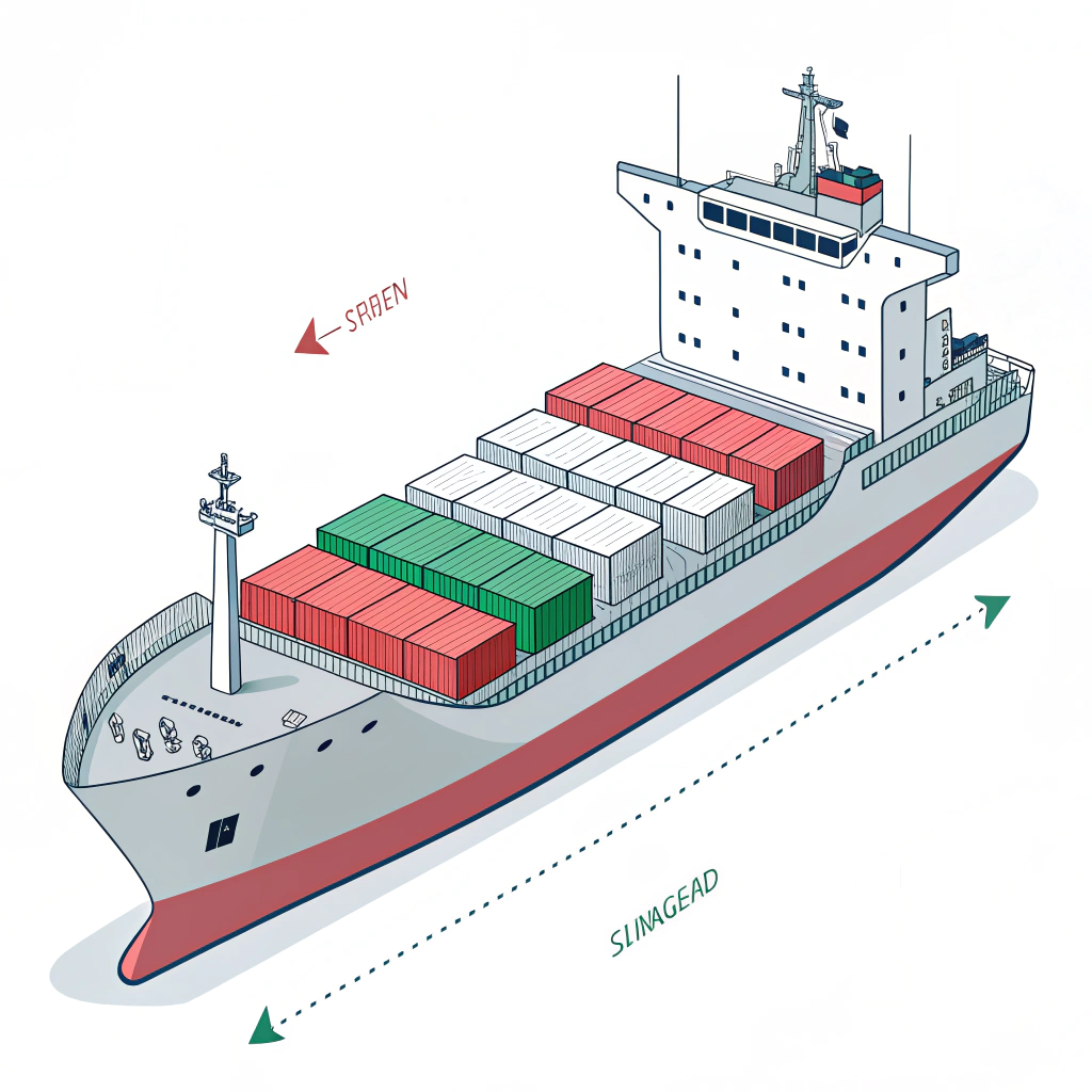 Minimalistic 2D ship illustration showing port in red and starboard in green sides