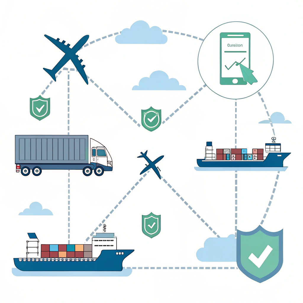 Simplified illustration of multiple freight forwarders managing shipments with interconnected transport modes and centralized tracking