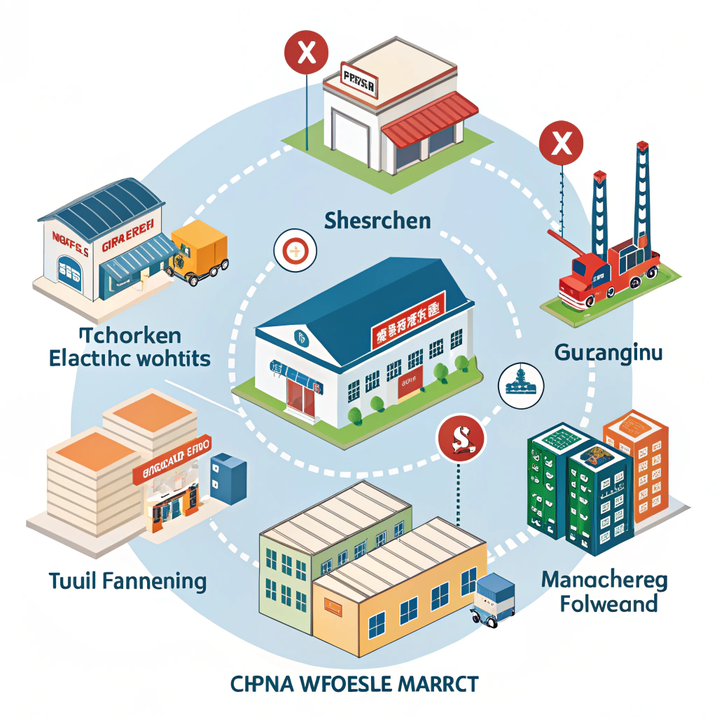 Simplified illustration of Chinese wholesale supplier clusters and freight logistics in 2025