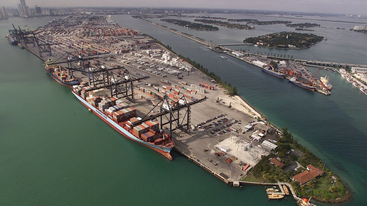 Aerial view of a container port for ocean freight planning