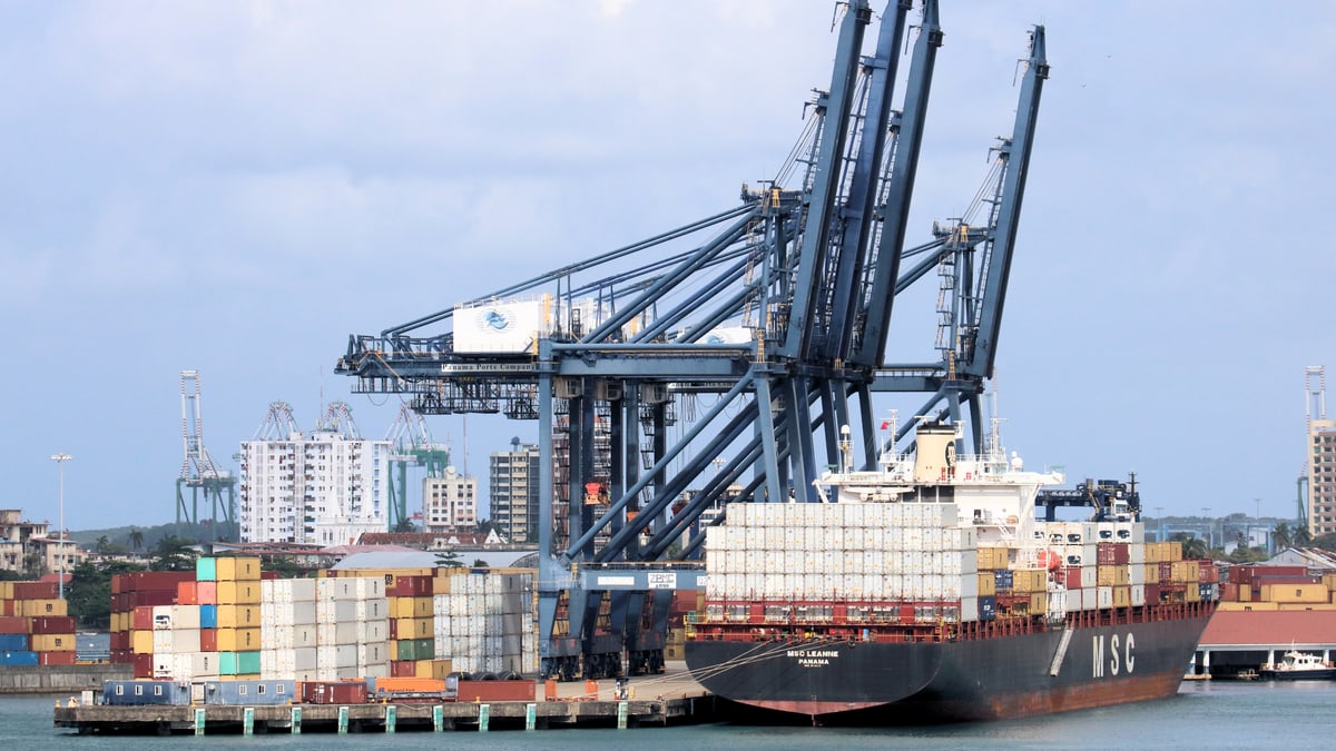 Container shipping and port logistics scene
