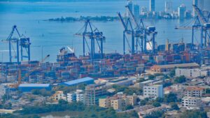 Container shipping and port logistics scene