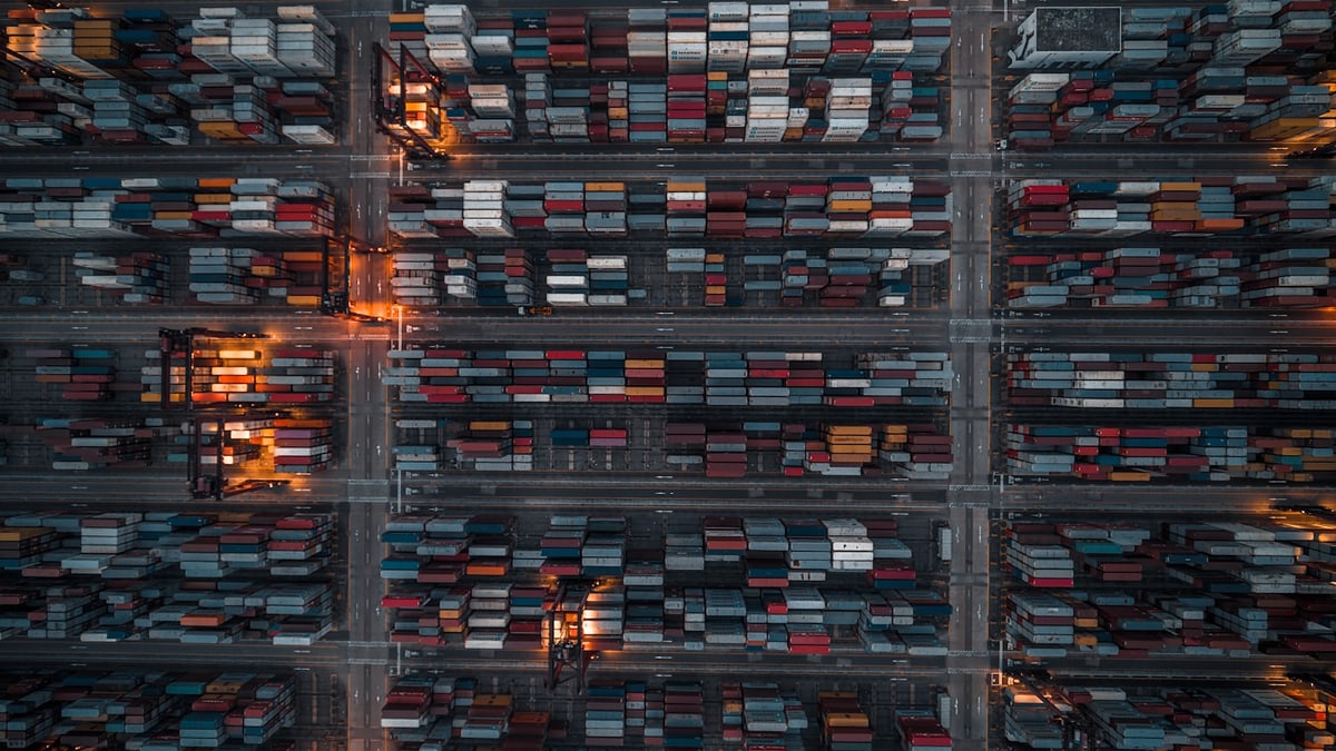 Container shipping and port logistics scene