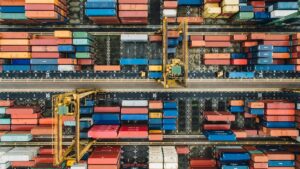 Container shipping and port logistics scene