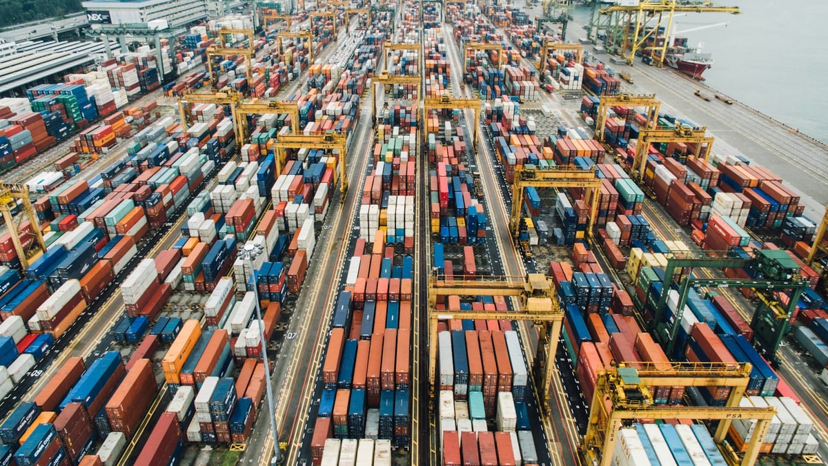 Container shipping and port logistics scene