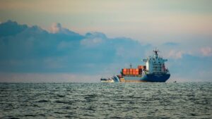 Container shipping and port logistics scene