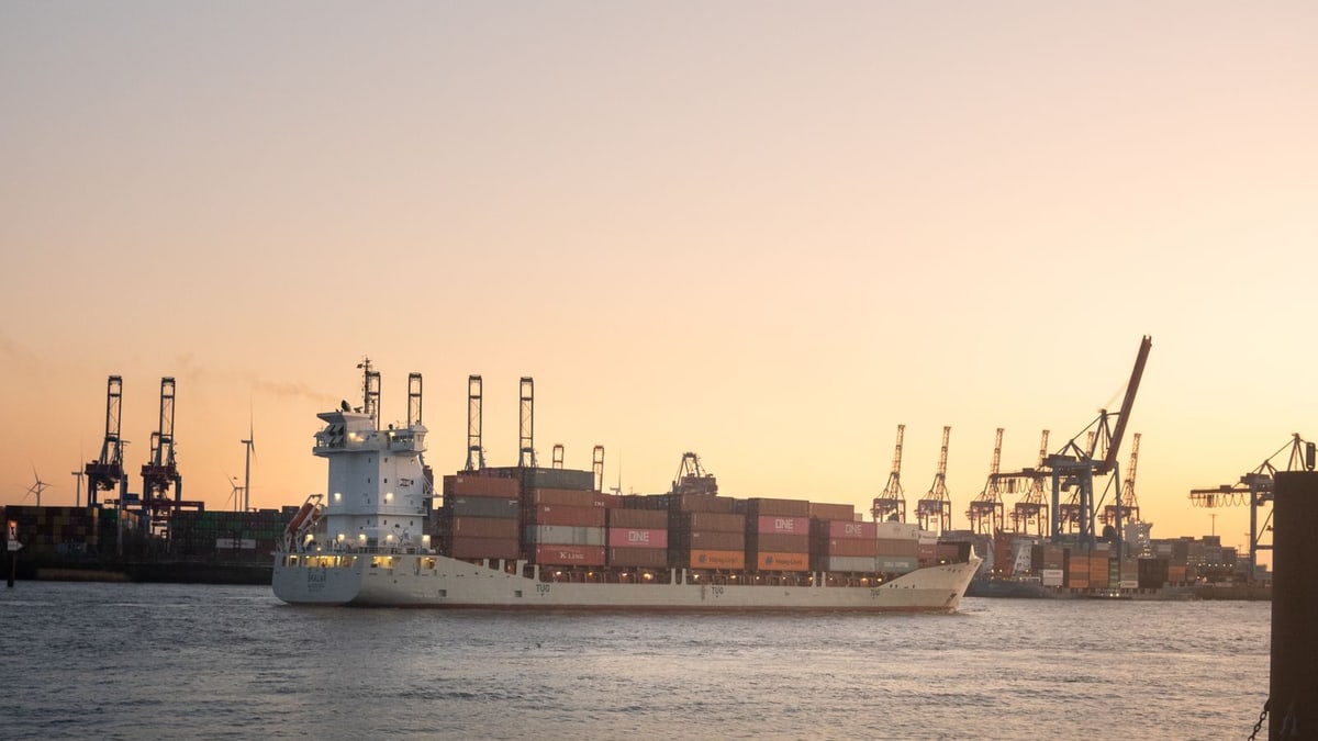 Container shipping and port logistics scene