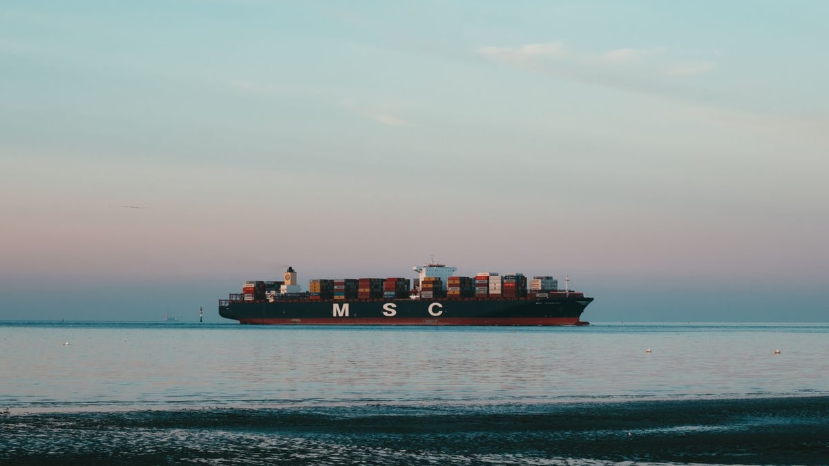 Container shipping and port logistics scene