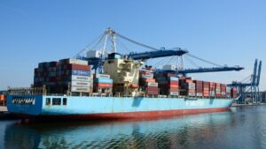Container shipping and port logistics scene