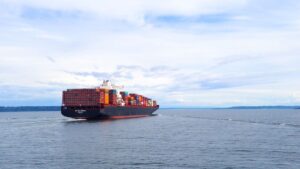Container shipping and port logistics scene