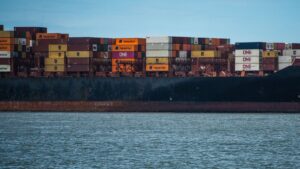 Container shipping and port logistics scene