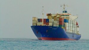 Container shipping and port logistics scene