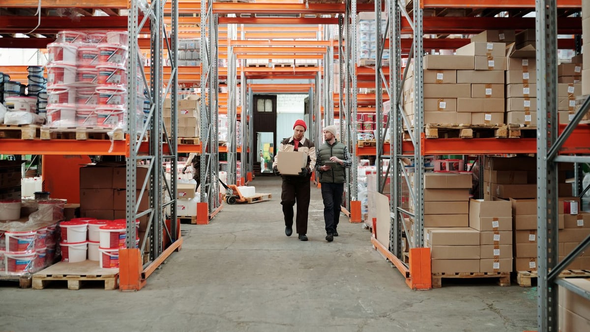 Palletized cargo and cartons in a warehouse for shipment record review