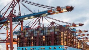 Container shipping and port logistics scene